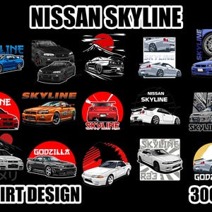 25 Nissan Skyline T-Shirt Designs: JDM Car PNG Bundle (Digital Download)