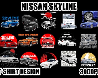 25 Nissan Skyline T-Shirt Designs: JDM Car PNG Bundle (Digital Download)