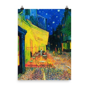 Van Gogh poster print of cafe terrace at night for home or office. Perfect gift for art lover