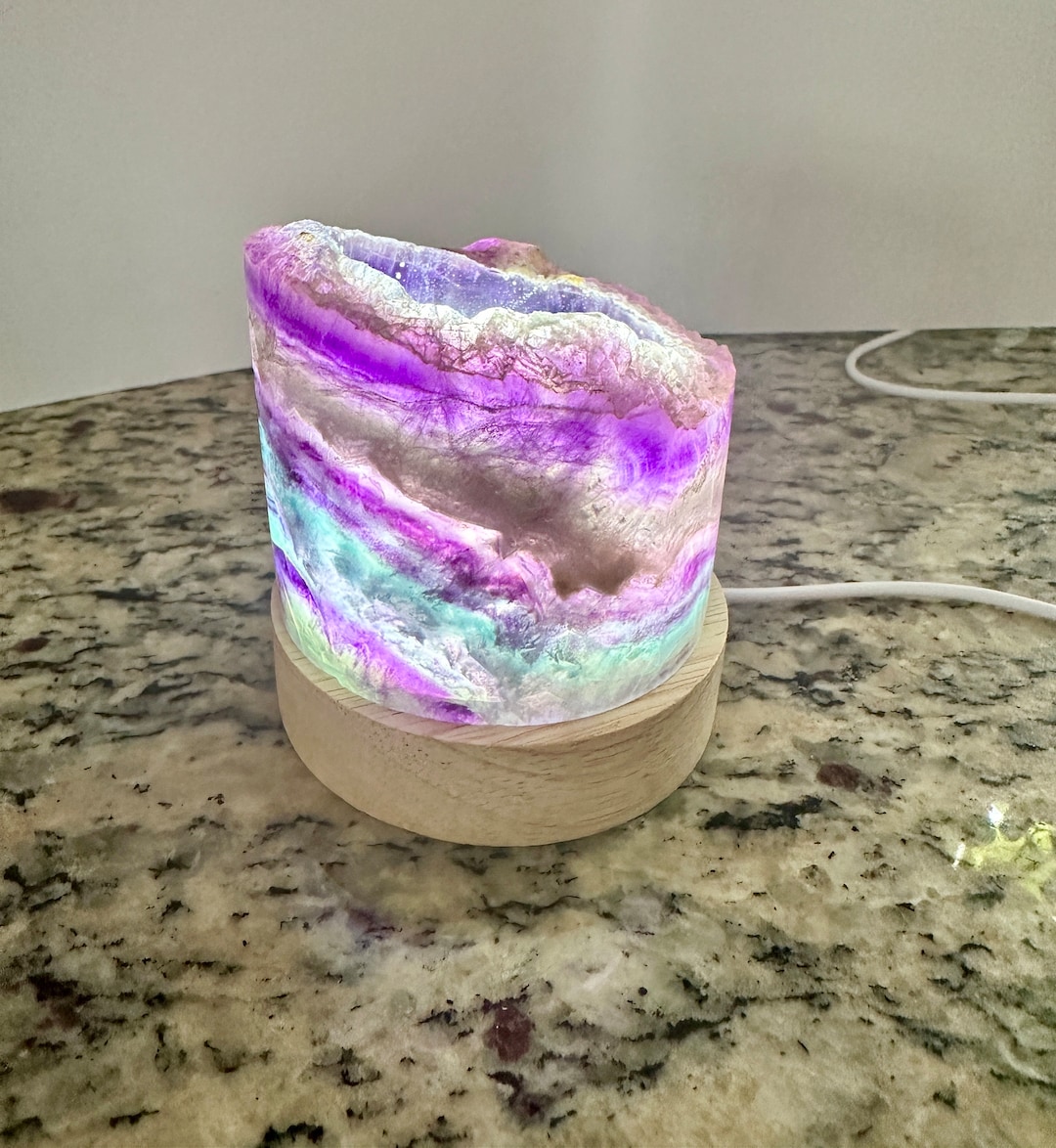 Beautiful Fluorite Lamp/cylinder W/ LED Light Display Base Fluorite