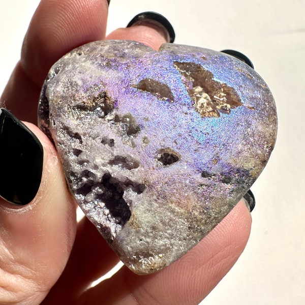 Small Aura Druzy Sphalerite Heart Carving | Crystals | Sparkling Druzy | Angel Aura | Iridescent Flash | Unique Gifts | Rainbow | Minerals