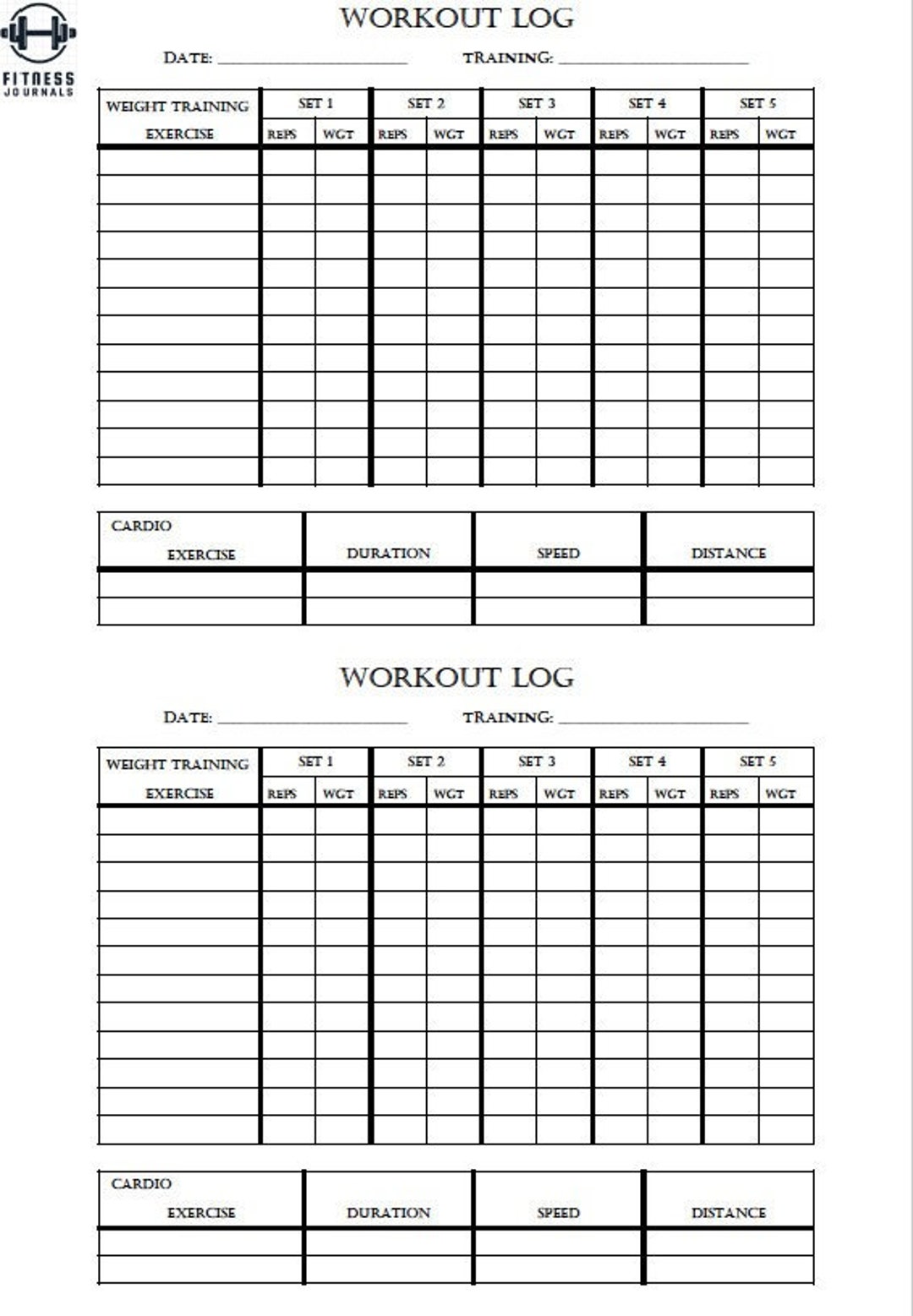 Printable [PRINTER FRIENDLY] [11 PAGE] A4 Workout Log / Fitness Diary ...