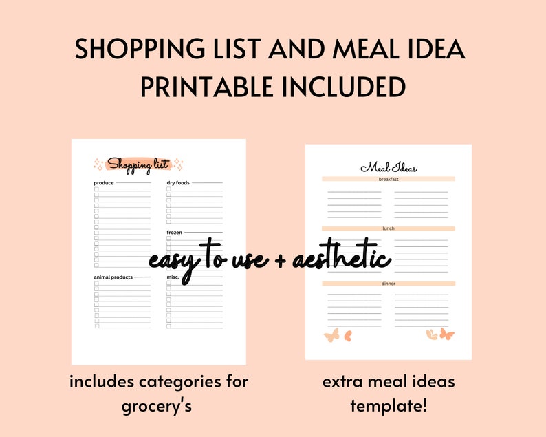 Weekly Meal Plan, Shopping List, Grocery List, Meal Planning Printable - Etsy