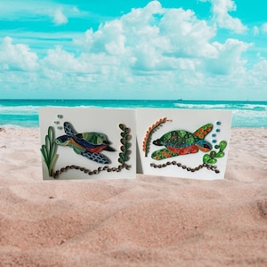 Handmade Quilled Turtle Notecards  Set of 2 Colorful and unique 4x6, nature ocean sea turtle special gift teacher gift notecard