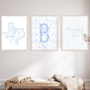 Personalized Blue Dorm Wall Art Set: Custom College Posters (Digital Download)