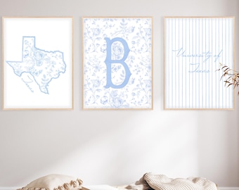 Personalized Blue Dorm Wall Art Set: Custom College Posters (Digital Download)