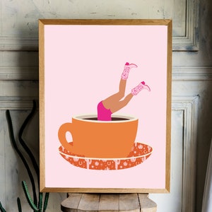 Cartel de café Carteles estéticos de arte de pared rosa / Arte de pared de moda / Impresión de botas de vaquera Decoración de apartamento femenino / Arte de pared de dormitorio preppy / imagen 1
