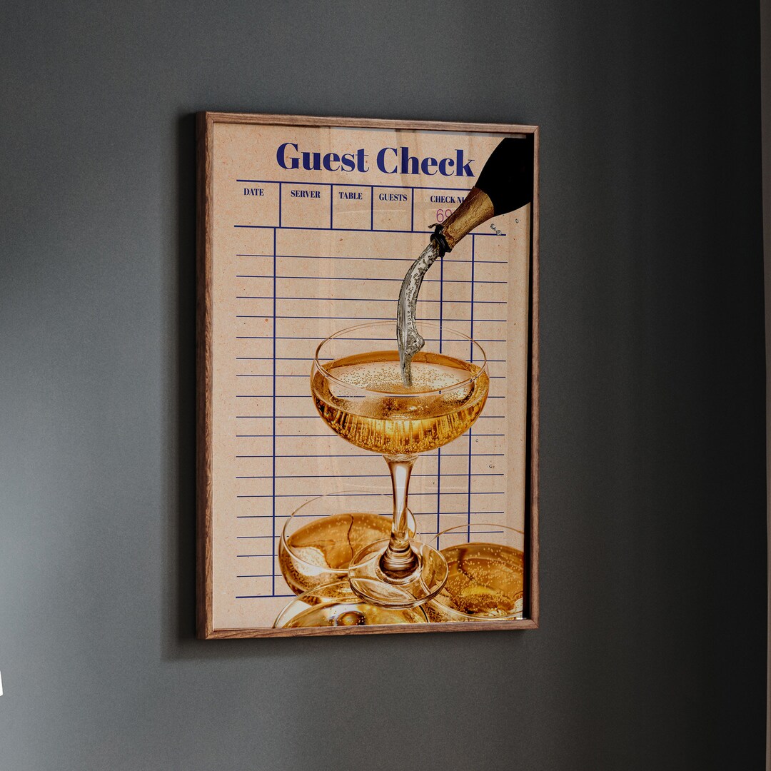 Guest Check Wall Art Champagne Guest Check Art Funky Retro Etsy