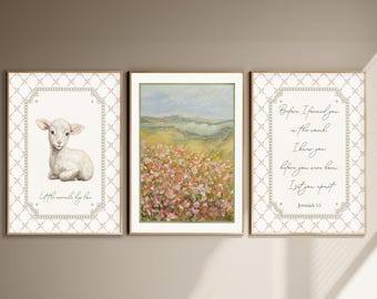 Set of 3 Vintage Christian Wall Art, Jeremiah 1:5 Before I Formed You, Nursery Wall Art, Pink Vintage Floral, Bible Print Set, Bible Verse