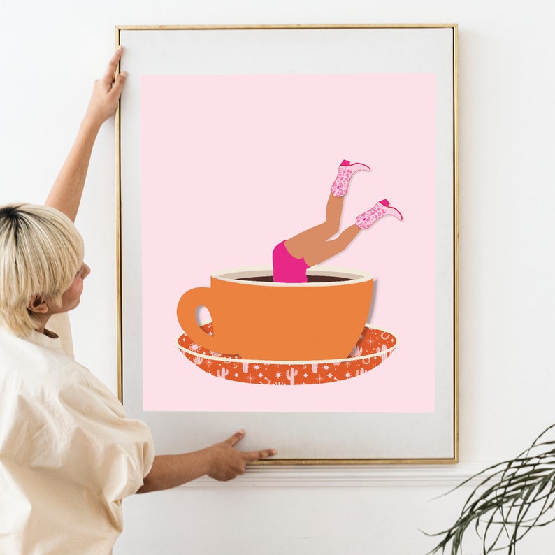 Cartel de café Carteles estéticos de arte de pared rosa / Arte de pared de moda / Impresión de botas de vaquera Decoración de apartamento femenino / Arte de pared de dormitorio preppy / imagen 5