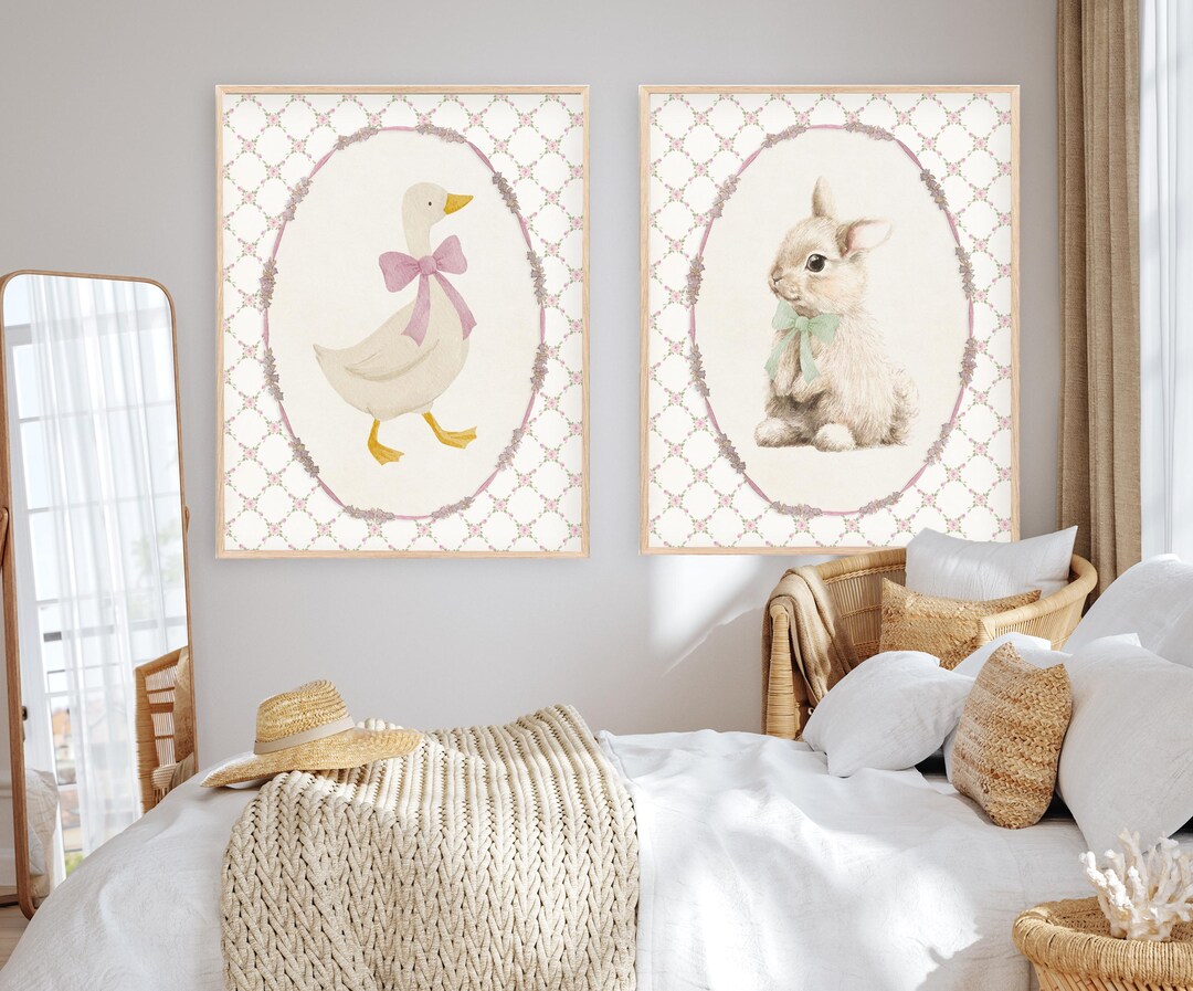 Cute Bunny and Silly Goose Nursery Wall Art Set | Farmhouse Girl's Room ...
