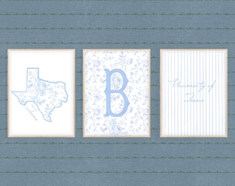 Personalized Blue Dorm Wall Art Set: Custom College Posters (Digital Download)