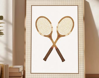 Impresión de raquetas de tenis retro: Arte deportivo vintage para guardería (descarga digital)