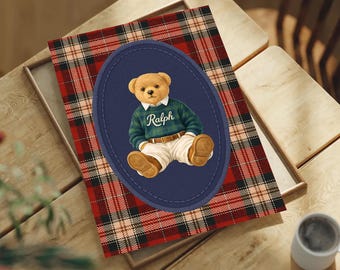 Adrette Bären Kinderzimmer Druck, Rot Tartan Karo, Vintage Stil (Digitaler Download)