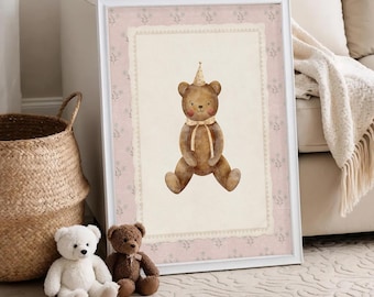Teddy Bear Nursery Print: Vintage Cottagecore Girl Room Decor (Digital Download)