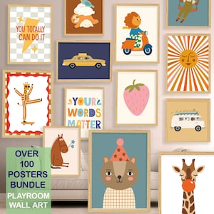 Modern Kid&#39;s Room Wall Art Bundle Set of 100+ Prints, DIGITAL Download, Eclectic Nursery Prints, Playroom Decor, Maximalist Prints