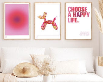 Pink Wall Art Set of 3 Prints, Bedroom Wall Art Over The Bed, Over Bed Art, Aesthetic Print, Vintage Euphoria Print Typography Wall Art
