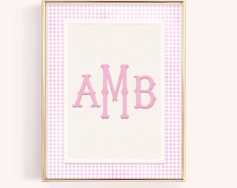 Monogram Nursery Print, Custom Initial Wall Art, Personalized Baby Name Sign, Watercolor Plaid Letter, Printable Nursery Decor Digital