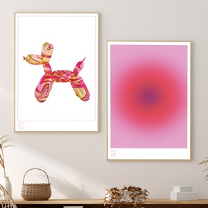 Aesthetic Aura and Balloon Dog Poster, Aura Print, Pink Wall Art, Angel Number Poster, Aura Wall Art, 2 Piece Wall Art Dopamine Decor,