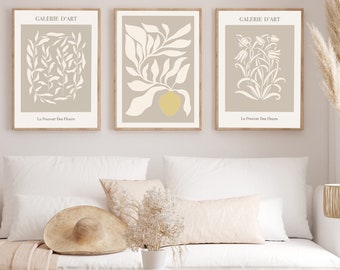 Beige Botanical Wall Prints Set of 3: Modern Abstract Art (Digital Download)