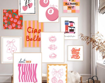 Set of 13 Pink Wall Art Prints, Lucky Me Poster, Digital Wall Art, Girly Dorm Room Decor, Printable Wall Art, College Apartment Aesthetic