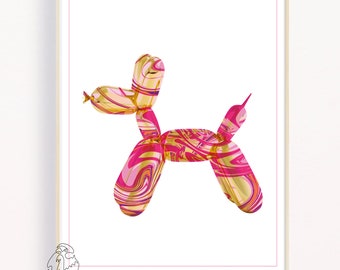 Lámina de perro con globo rosa: Arte mural de moda y euforia (descarga digital)