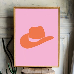 Cowgirl Hat Print Girly Apartment Decor | Preppy Dorm Room Wall Art | Western Downloadable Print Retro Girly Wall Art Coquette Room Decor
