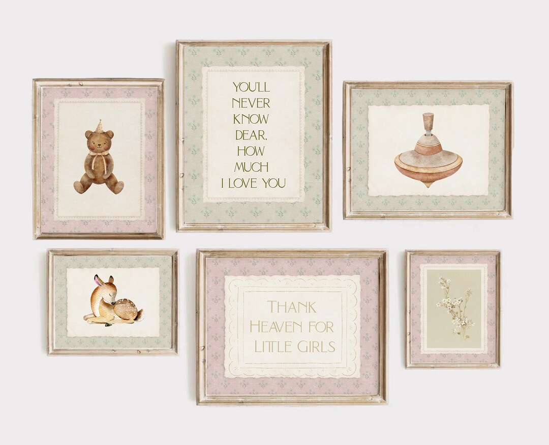 Vintage Nursery Wall Art Set: Soft Pink, Sage Green Floral Prints ...