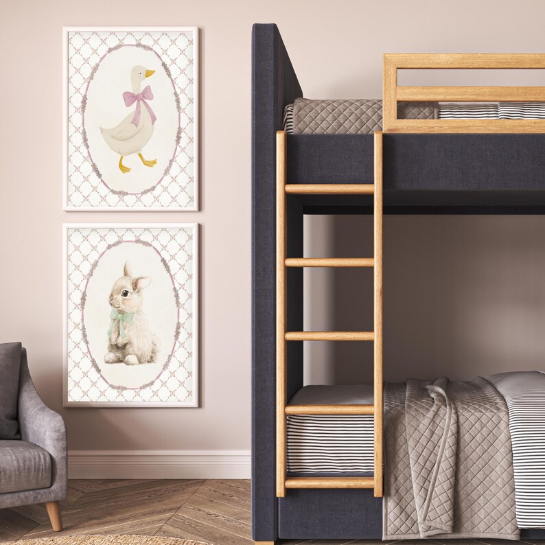 Cute Bunny and Silly Goose Nursery Wall Art Set | Farmhouse Girl's Room ...