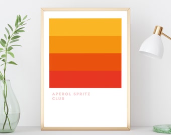 Impresión de cóctel Aperol Spritz: Decoración retro naranja para carrito de bar (descarga digital)