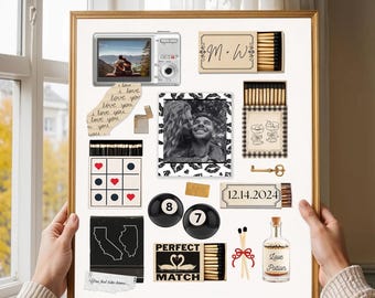 Matchbook Poster Template Custom Matchbox Print, Anniversary gift for boyfriend, Printable Gifts for him and her, Editable Collage, DIY