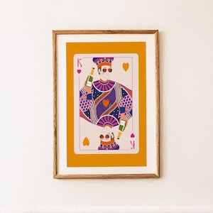 King Of Hearts speelkaart funky muurkunst | Roze en oranje preppy muurkunst slaapzaaldecoratie | Preppy Y2k Room Decor Esthetische maximalistische muurkunst