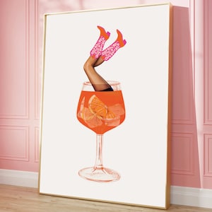 Aperol Spritz print trendy muurkunst cocktail retro print muur kunst trendy printbare kunst esthetische retro decor girly preppy barwagen prints