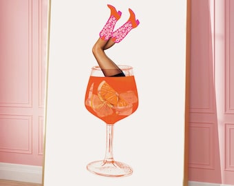 Aperol Spritz impresión de moda pared arte cóctel retro impresión pared arte de moda imprimible arte estético retro decoración girly preppy bar carrito impresiones