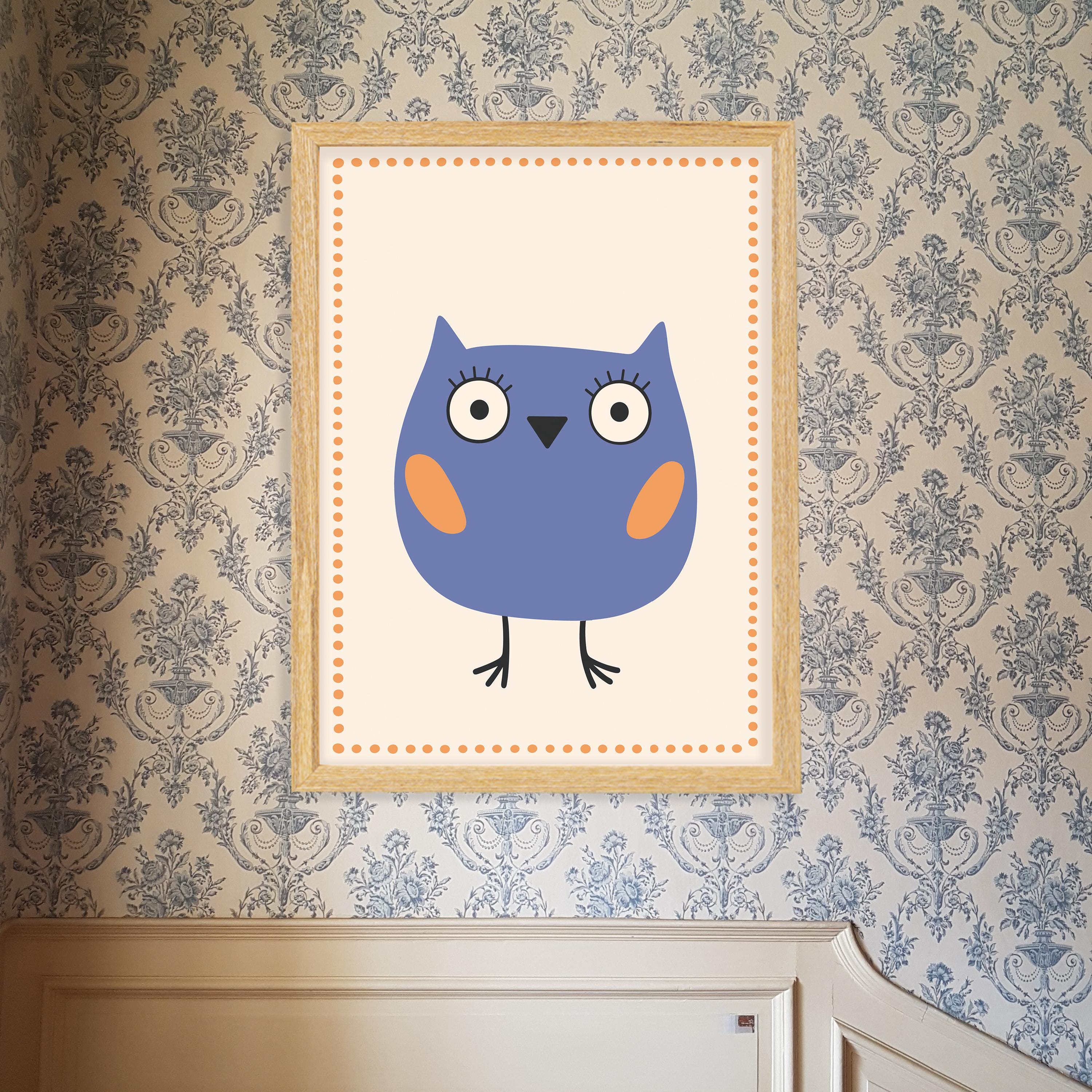 Blue Owl Nursery Print: Modern Kids Room Decor (Digital Download