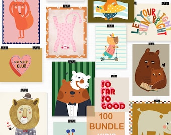 Kid's Room 100 Eclectic Posters, Nursery Gallery Wall Art,  Decor Animals, Gender Neutral Playroom Decor Affirmation Posters Classroom
