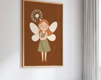Happy Fairy Nursery Print: Boho Kids Room Wall Art (Digital Download)