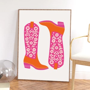 Cowgirl Boots Print Girly Apartment Decor Preppy Dorm Room Wall Art Western Downloadable Print Retro Girly Western Pink Art Cowgirl Boots