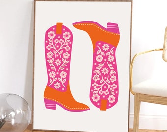 Pink Cowgirl Boots Print: Retro Western Dorm Decor (Digital Download)