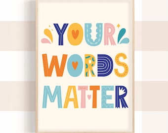 Your Words Matter Animal Poster: Playroom Art (Digital Download)