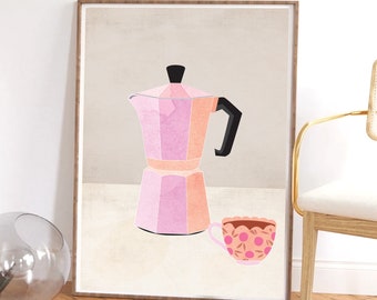 Cartel de café, arte de pared rosa, arte de pared de cocina, carteles estéticos, cartel de café Wa de moda, arte de pared rosa, arte de pared de cocina
