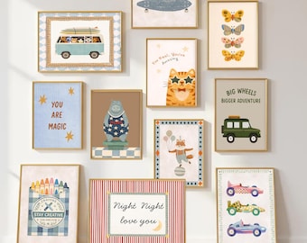 Boy Nursery Art Bundle | 100+ Eclectic Prints | Playroom & Nursery Decor | Maximalist Gallery Wall | Digital Download