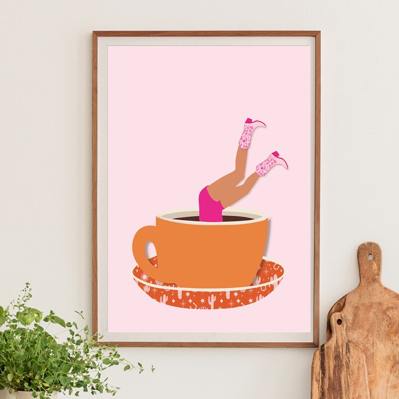 Cartel de café Carteles estéticos de arte de pared rosa / Arte de pared de moda / Impresión de botas de vaquera Decoración de apartamento femenino / Arte de pared de dormitorio preppy / imagen 3