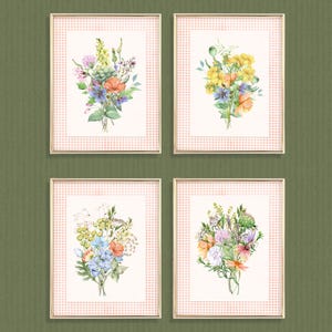 Wildflower Nursery Wall Art, Vintage Botanical Print Set, Watercolor Floral Wall Decor, Blush Girls Room Decor, Digital Download