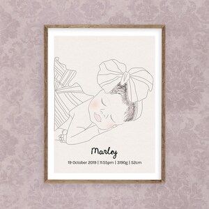 Póster de nacimiento de bebé, regalo de primer cumpleaños, arte infantil personalizado, póster de nacimiento a escala 1:1, ilustración de recién nacido, descarga instantánea de arte infantil