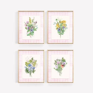 Wildflower Nursery Set of 4 Prints, Girls Room Decor, Floral Nursery Wall Decor, Vintage Nursery Art, Watercolor Wall Art, Digital Download