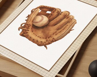 Impresión de guante de béisbol retro: Arte deportivo vintage para guardería (descarga digital)