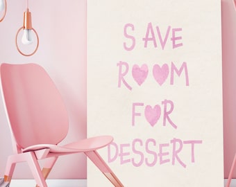 Cocina estética rosa Guardar espacio para el arte de la pared del postre, arte de la cocina, arte de la pared de la cocina, impresiones de arte de la cocina, arte de la pared imprimible, arte de la máquina de escribir