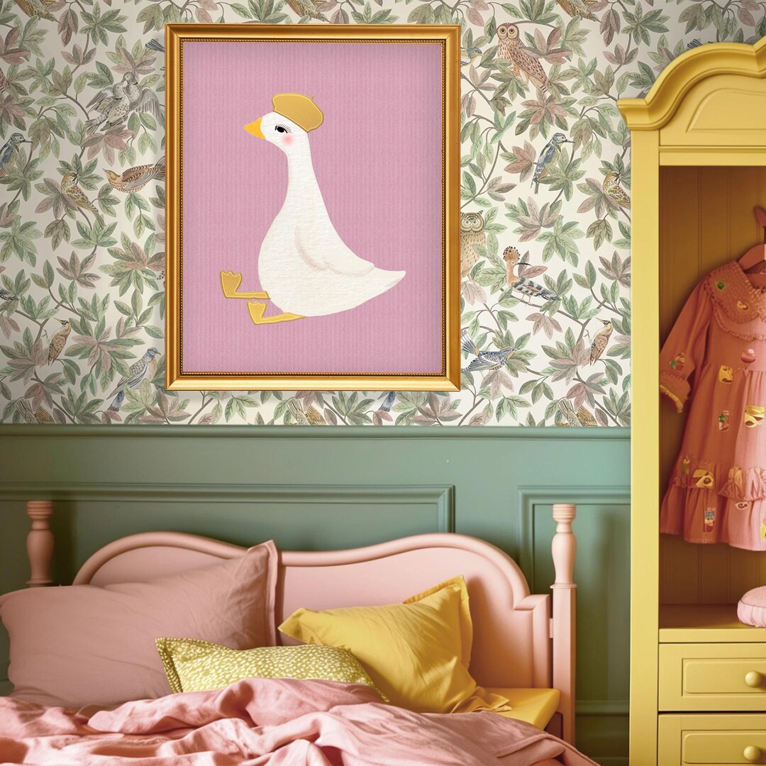 Silly Goose Wall Art Cute Goose Poster Pink Nursery Decor Farm Animal ...