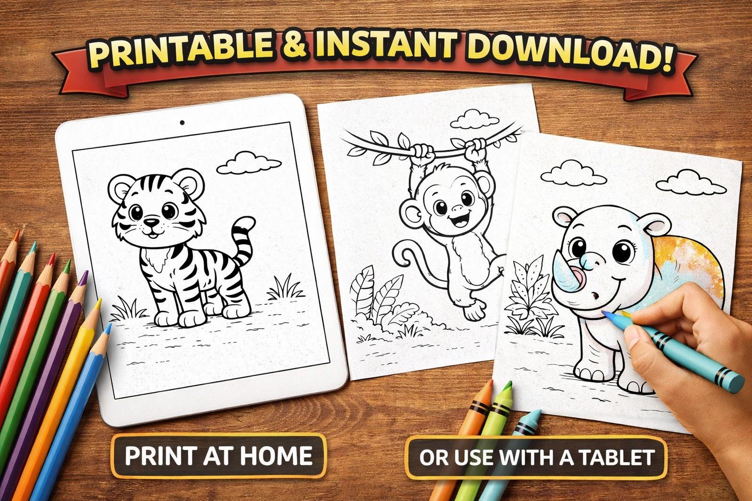 Jungle Animals Coloring Book for Kids Ages 2-7 | 20 Printable Safari ...